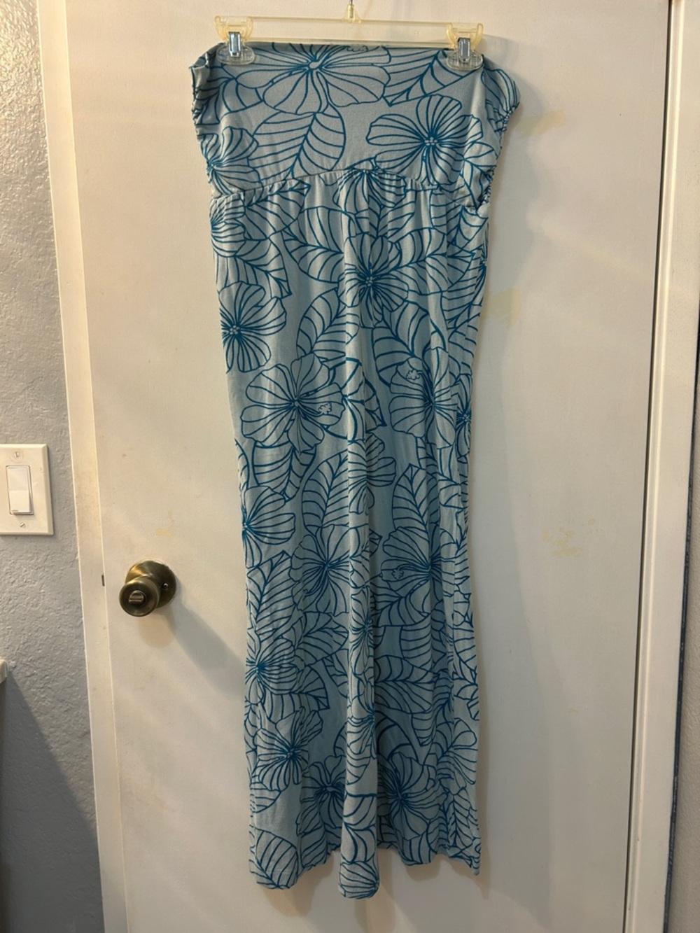 HONOLUA WAHINE Blue Floral Strapless Hibiscus Print Maxi Dress, Sz S